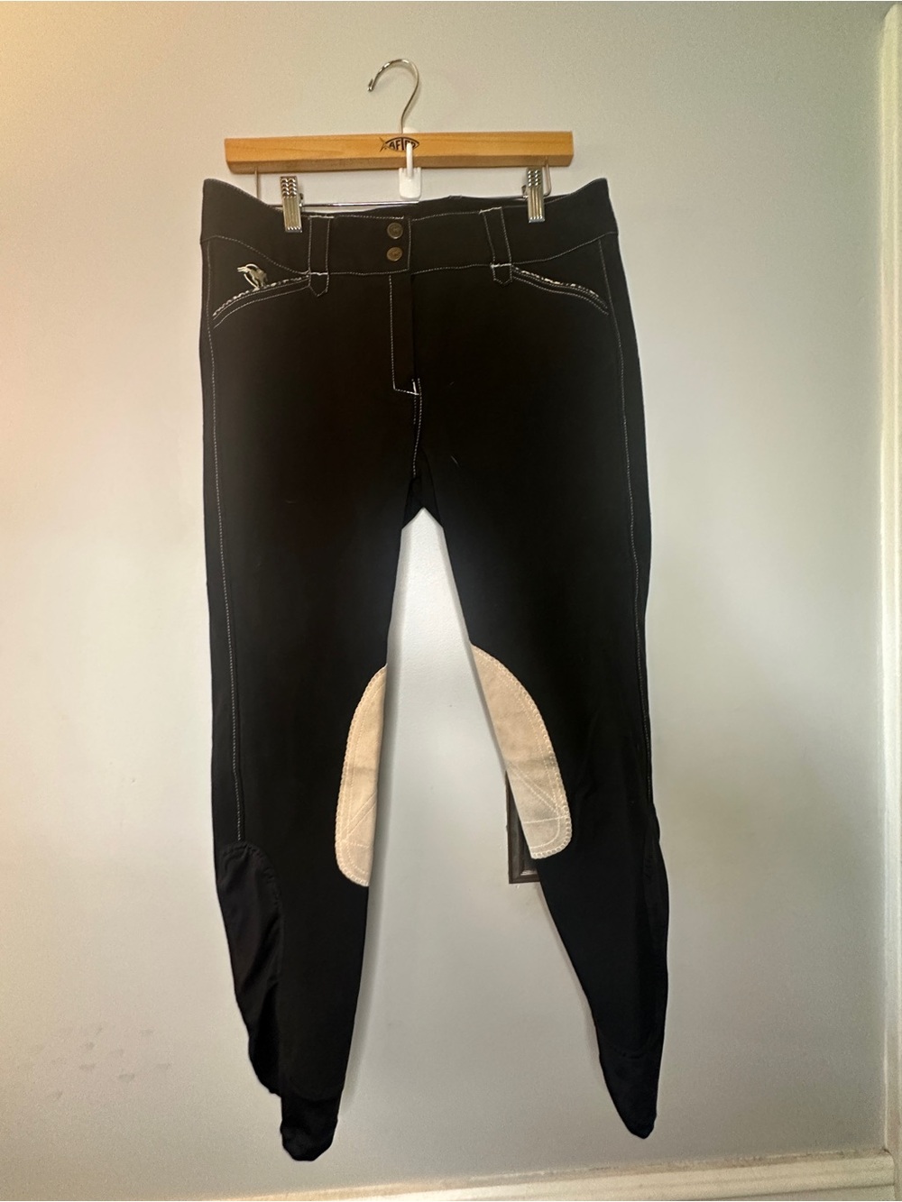 Piper Black Women's Riding Overalls with Cream Knee Patch leopard trim